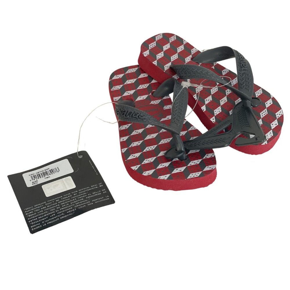 NWT Havaianas Kids Youth Optic Exp Flip Flop Red 7/8C Thong Beach Slipper Casual